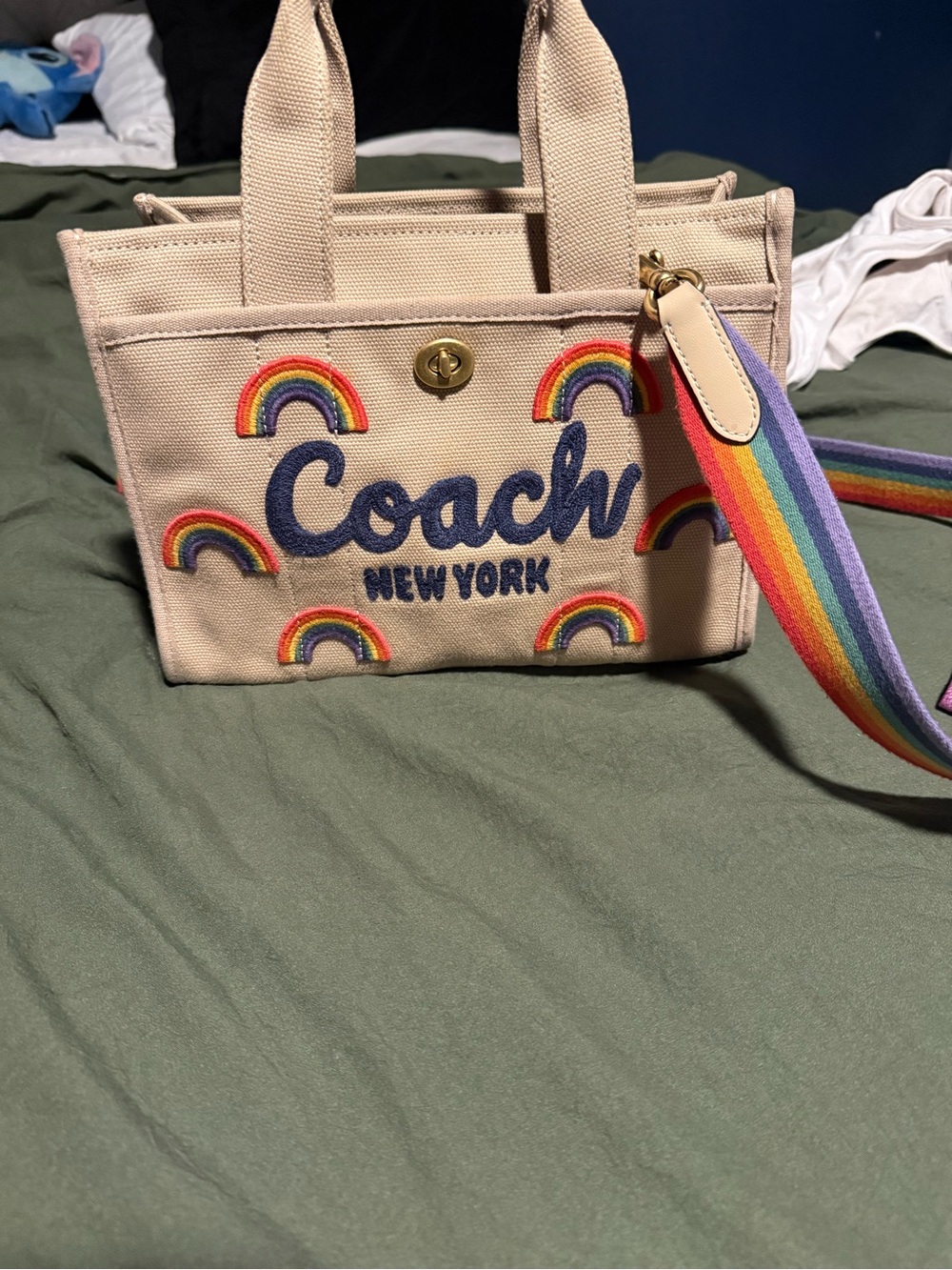 Coach Canvas Rainbow Embroidered Crossbody - Cream with Rainbow Strap